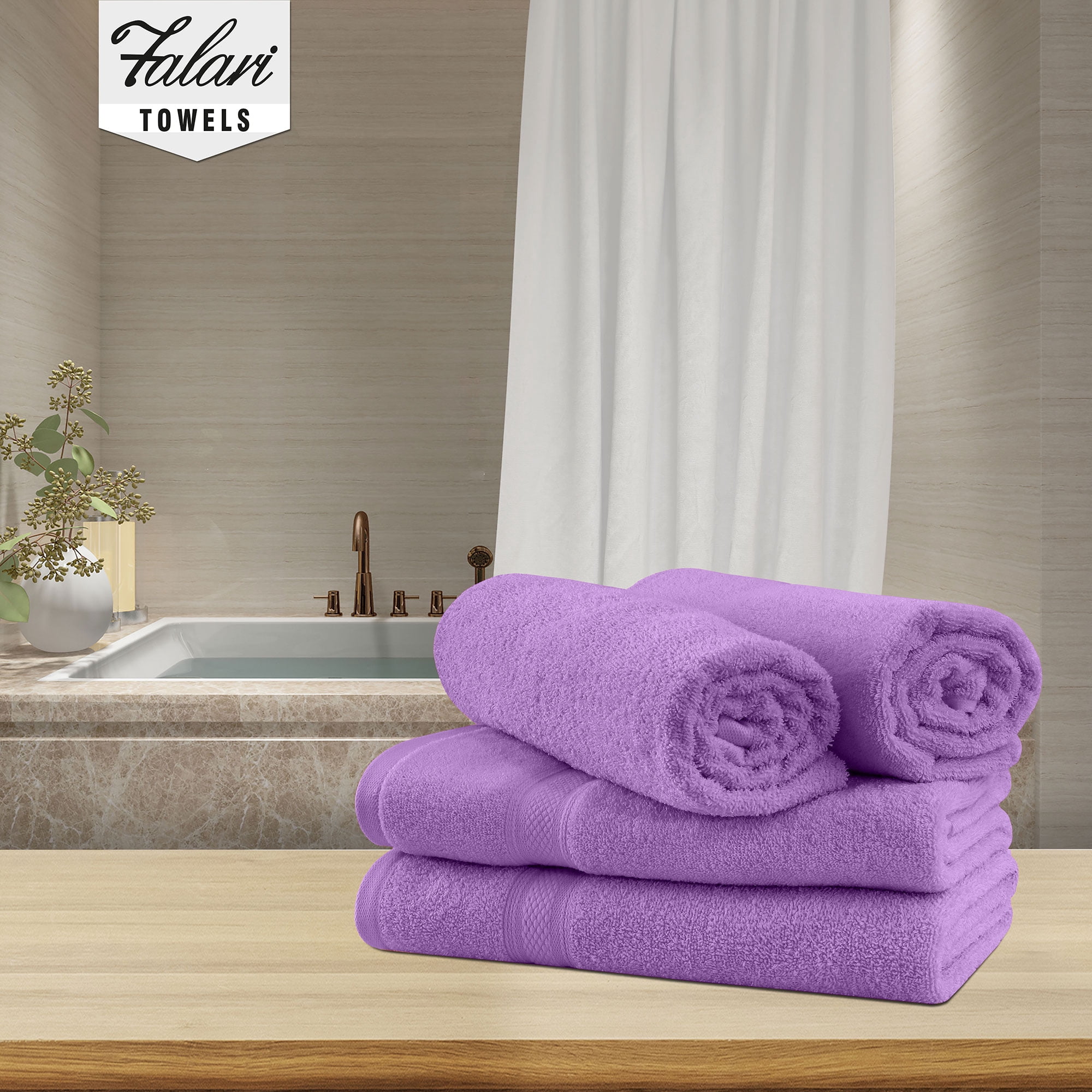 Falari Premium Bath Towel Set 100% Ring Spun Cotton Towels for Home Hotel Spa Extra Large 27x54 Maximum Softness and Absorbency 4-Pack Lilac