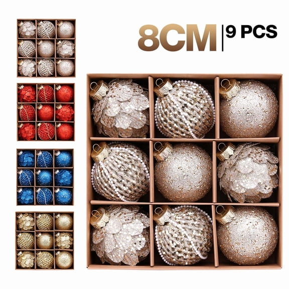 Christmas Ornament Balls 9 Pcs/8cm HandMade Sequin Xmas Decor for Christmas Tree Decorations