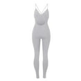 thumbnail image 5 of Usmixi Jumpsuits for Women Sexy Back Hollowed Soft Knitted Ribbed Slim Strap Sports Yoga Long Jumpsuits Overalls Summer Formal Solid V-Neck Sleeveless Maxi Rompers Gray s, 5 of 6