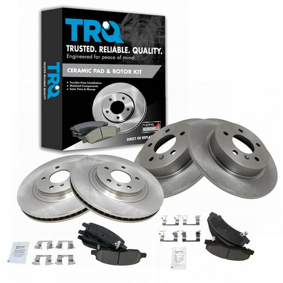 TRQ Front and Rear Brake Pad & Rotor Kit Brake Pads Brake Rotor Ceramic Fits Select 2006-2011 Buick Lucerne Cadillac DTS