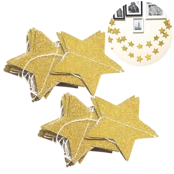 LAMIRO Golden Glitter Star Paper Garland Hanging Decoration,2pcs Lightweight Glitter Star Decorative Creative Flag for Festival Birthday Wedding Party