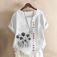 thumbnail image 1 of TaTaai Women's Everyday Casual Blouse, Linen Feel Round Neck T-Shirt, Short Sleeve Comfortable Top for All Occasions Gift, 1 of 5