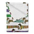 thumbnail image 2 of Dog Lover Soft Flannel Fleece Blanket, Cartoon Style Dachshunds Dressed in Pyjamas Chevron Lines Polka Dots and Hearts, Cozy Plush for Indoor and Outdoor Use, 50" x 60", Multicolor, by Ambesonne, 2 of 5