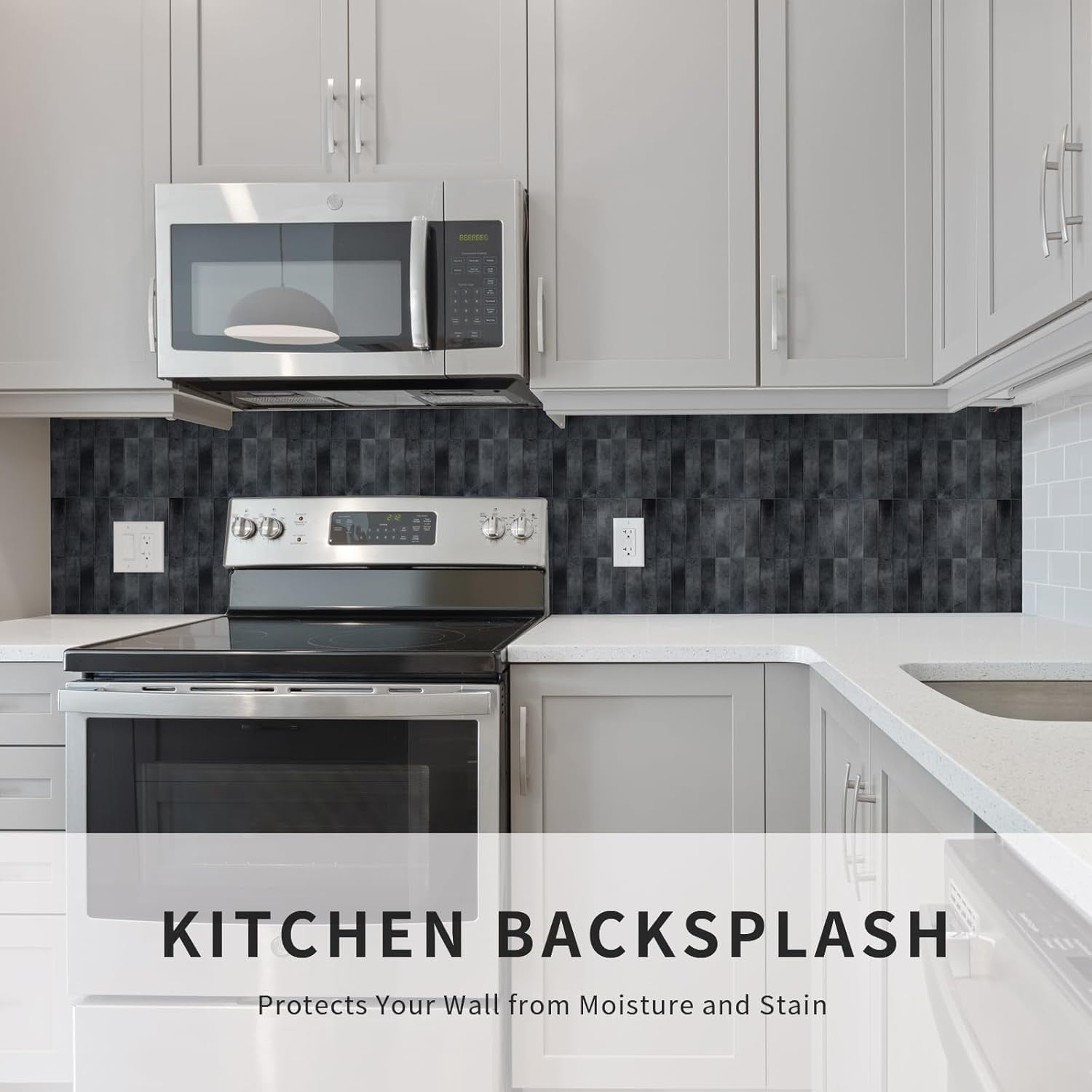 10 Sheets Black Peel and Stick Backsplash - 12" x 12" 3D Self Adhesive Peel and Stick Subway Tile for Kitchen Bathroom