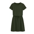 thumbnail image 5 of ShomPort Womens Summer Casual Dresses Midi Dress Short Sleeve Drawstring Knee Length T Shirt Dress with Split and Pocket, 5 of 6