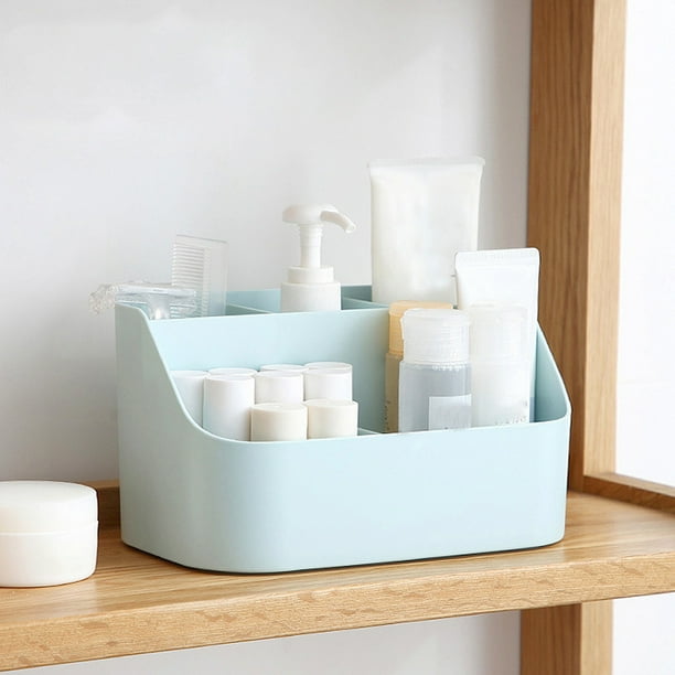 Caja de Almacenamiento con Divisor Extraíble de Plástico 19.2x10.5x10.2cm, Organizador Multifuncional para Cosméticos Oficina Sala de Estar Baño Azul Rosa Blanco