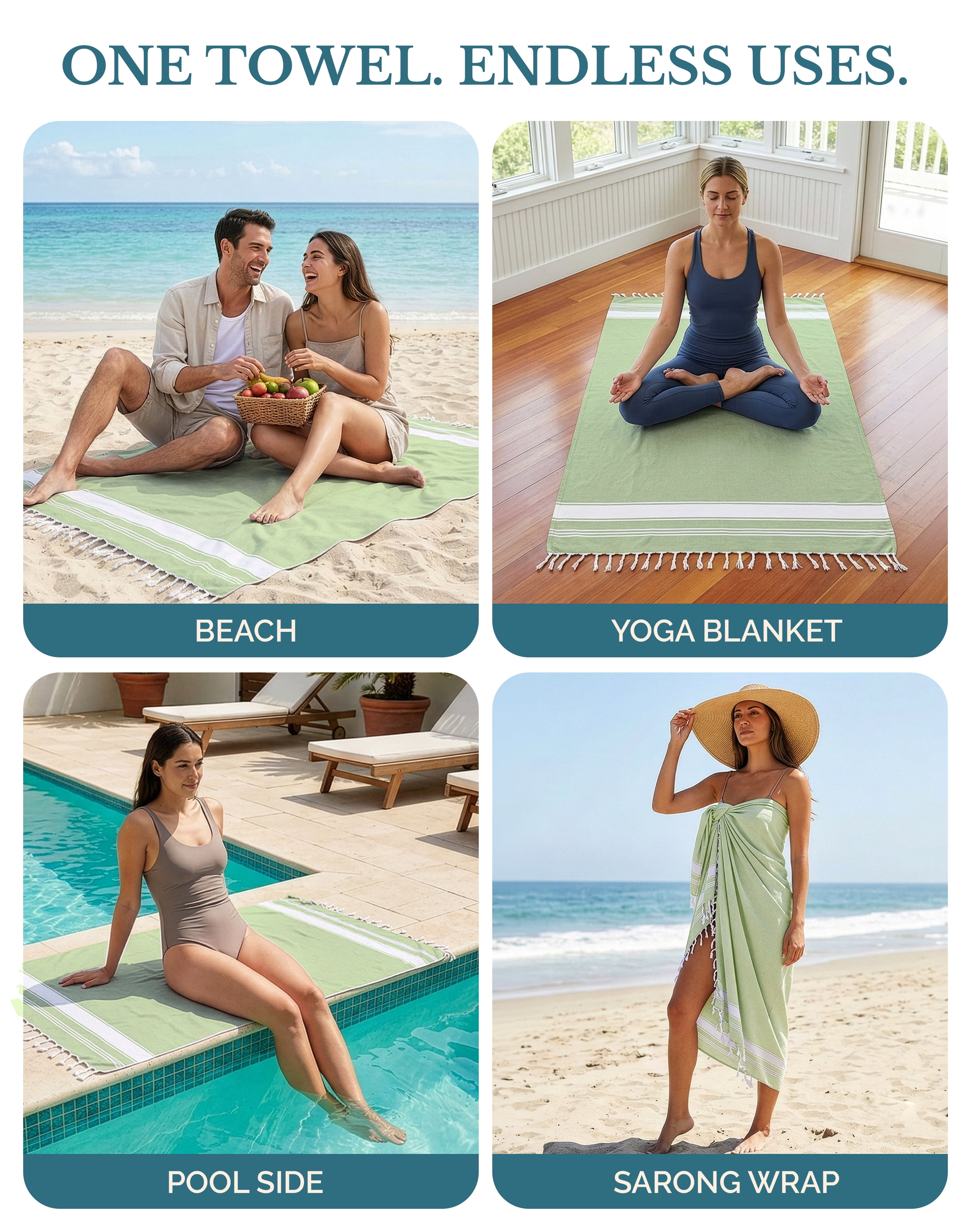Casa Platino Hammam Beach Towels 6 Pack, Lightweight Quick Dry Cotton Oversized Beach Towels for Adults, Sand Free Travel Towels for Summer – Tropica