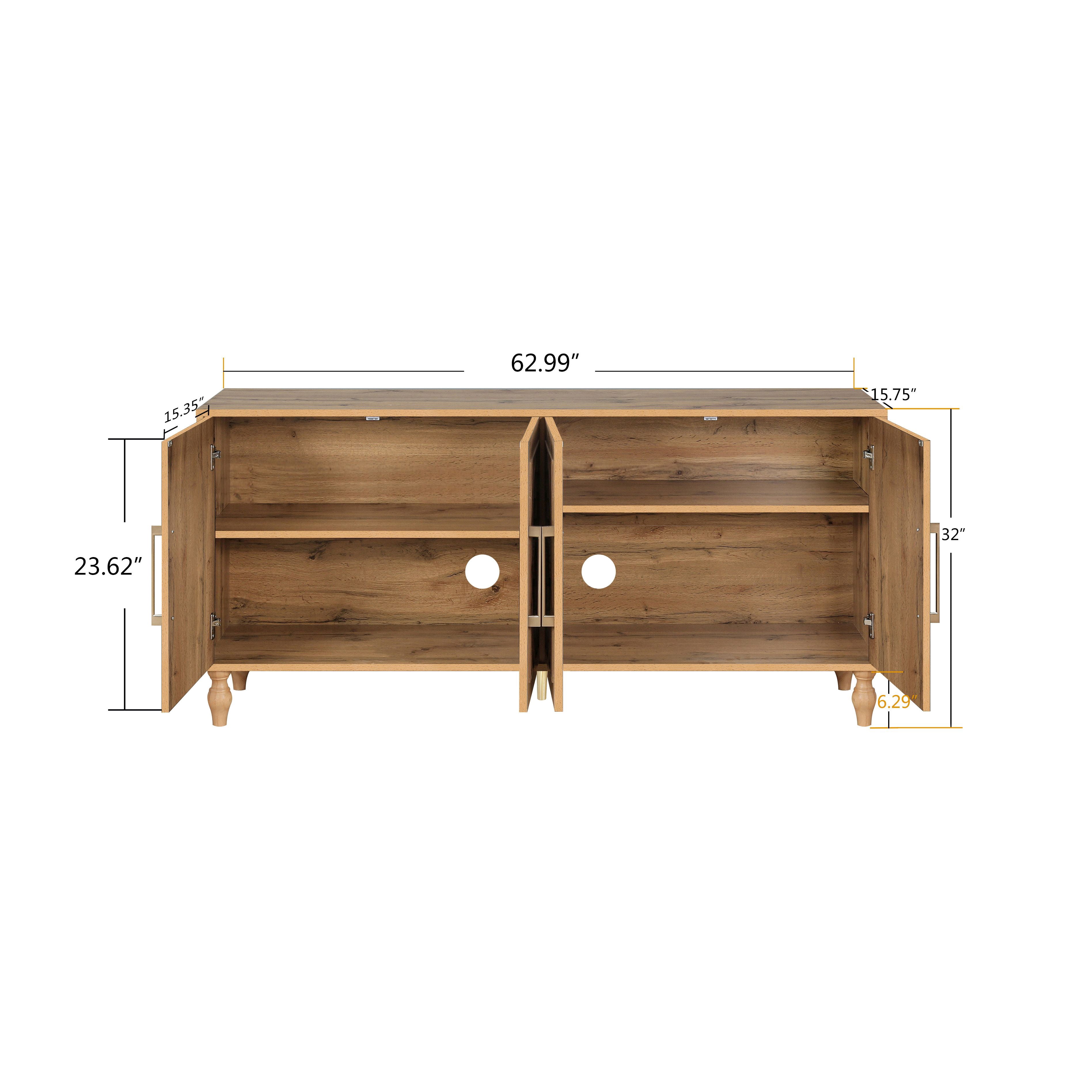 Carved Flower Door Large Storage Cabinet With Metal Handle Suitable For Living Room, Kitchen, Entryway