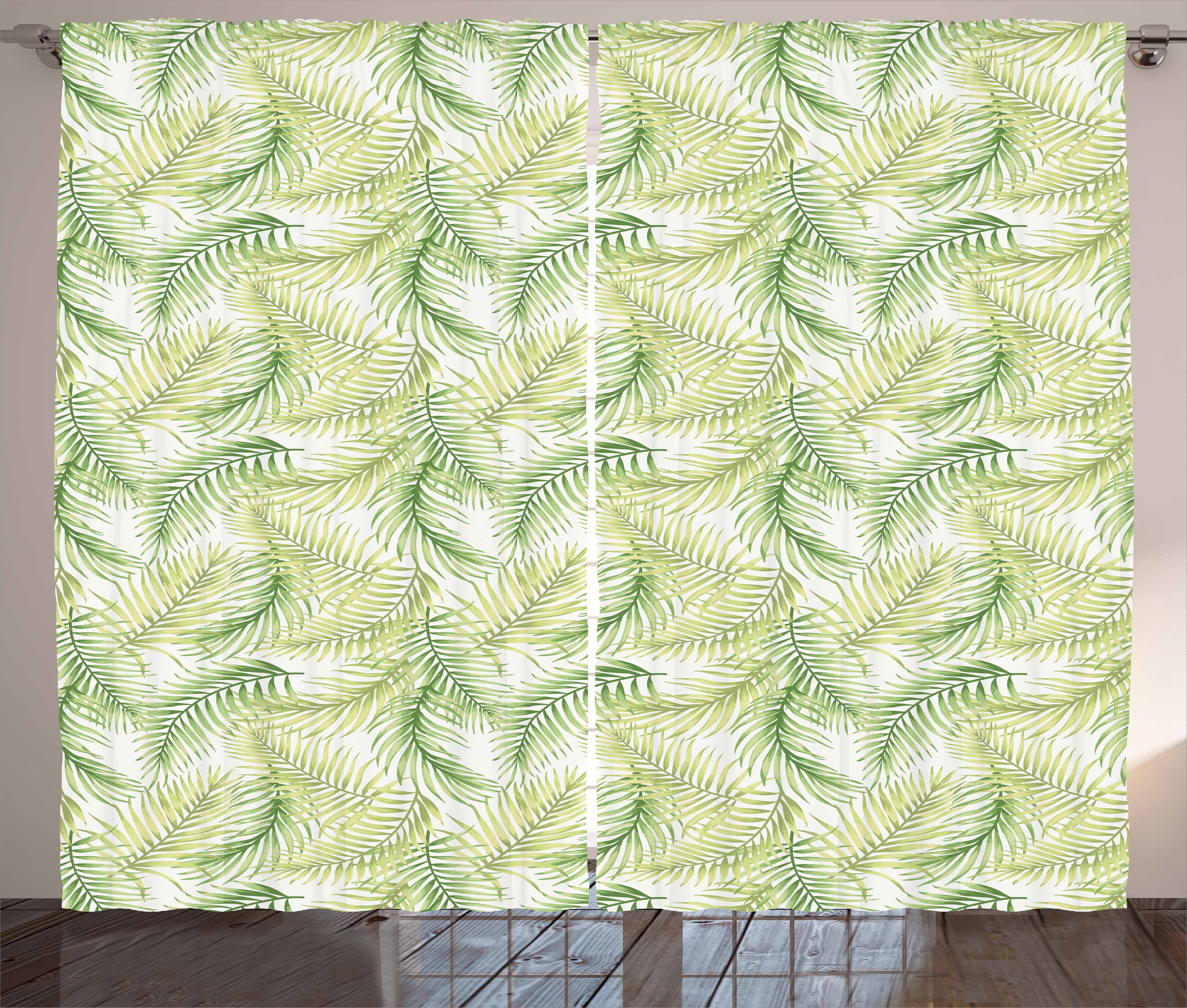 Palm Leaf Curtains 2 Panels Set, Green Leaves of Coconut Palms