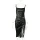 thumbnail image 3 of Vestido ajustado Nikou con abertura alta y tirantes finos color negro talla L, 3 of 15