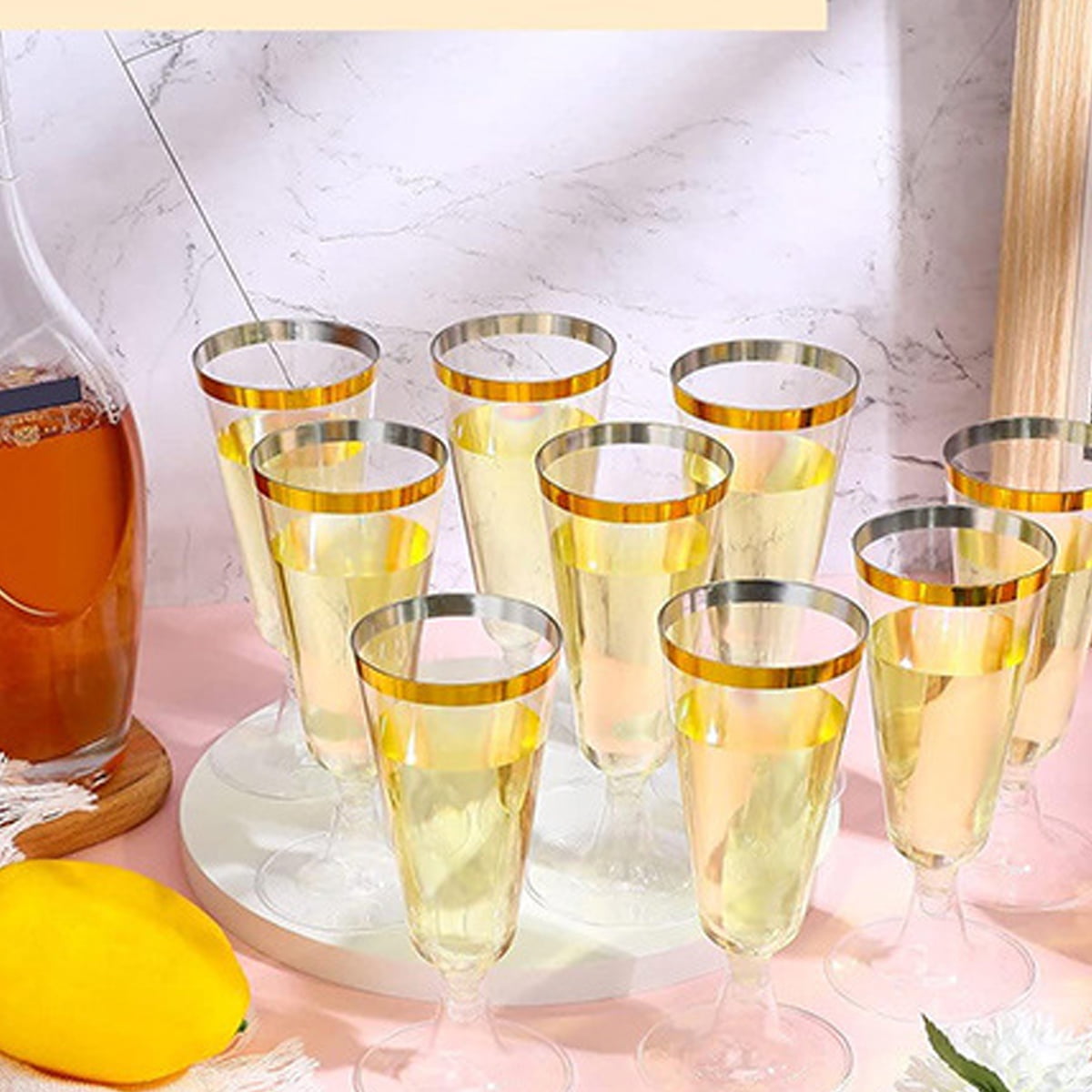 Plastic Champagne Flutes Plastic Mimosa Glasses 40 Pack ,Disposable Champagne Glasses Clear Acrylic Wedding Toasting Glasses for Party Cocktail Cups Bulk Supplies - Gold edge