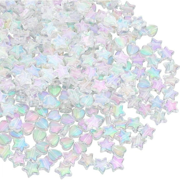 1 Box 800pcs Star And Heart Shaped Beads Clear Heart Beads Transparent Acrylic Small Five Pointed Stars Shape Assorted Loose Spacer Bead Bulk for Bracelet Necklace Jewelry Making Earrings DIY DIY