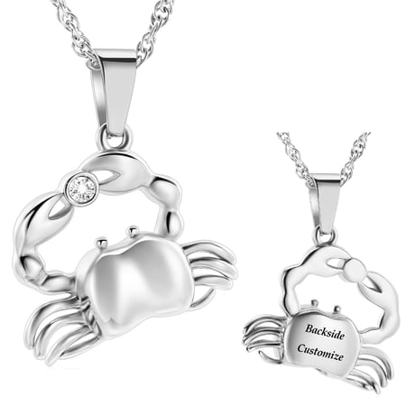 Personalize Stainless Steel Crab Urn Pendant Memory Necklace for Cremation Ashes Keepsake Memorial Jewelry