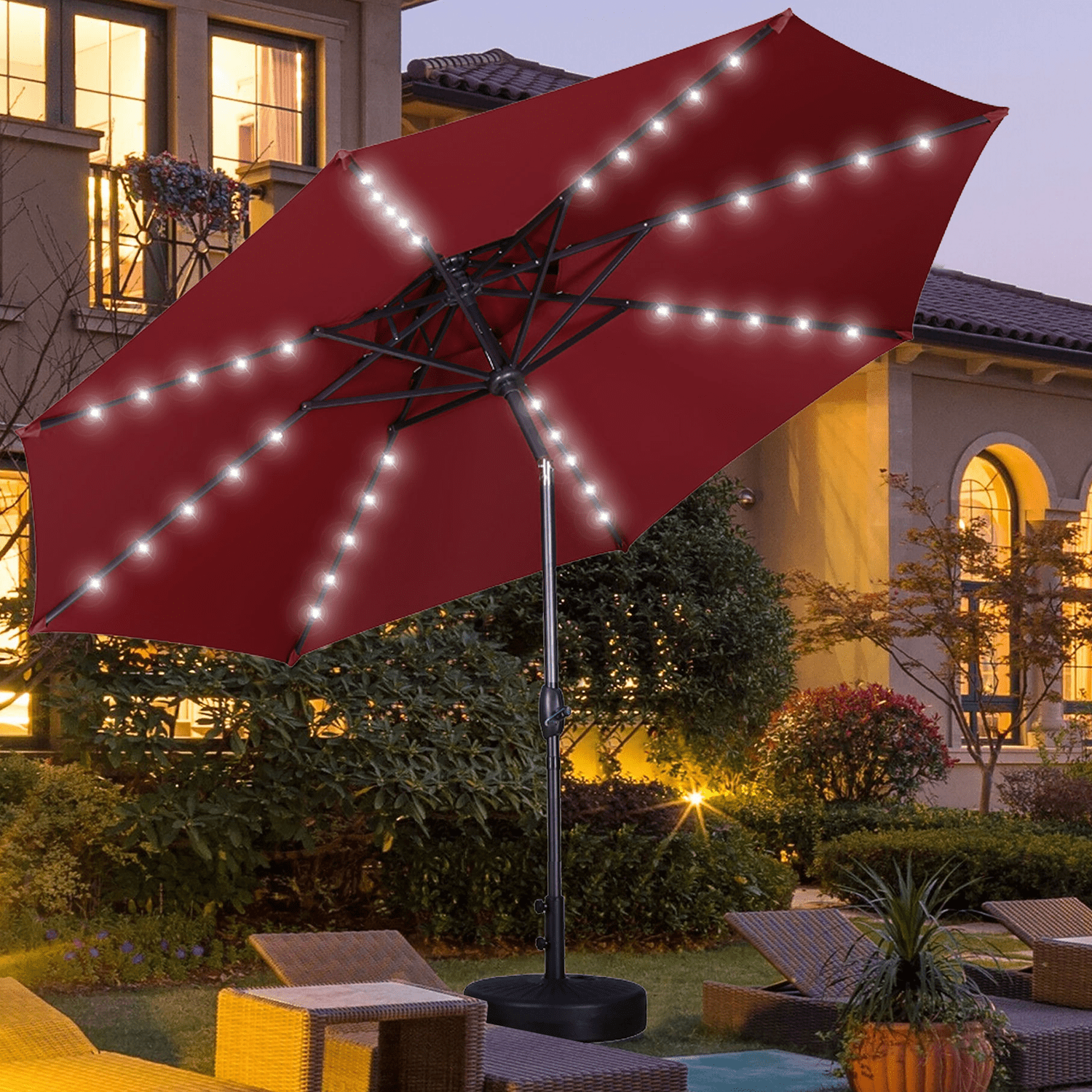 Autlaycil 2-Tier Patio Umbrella with Solar Lights 10ft Outdoor Umbrella  with Tilt and Crank Market Umbrella with Base, Red - Walmart.com