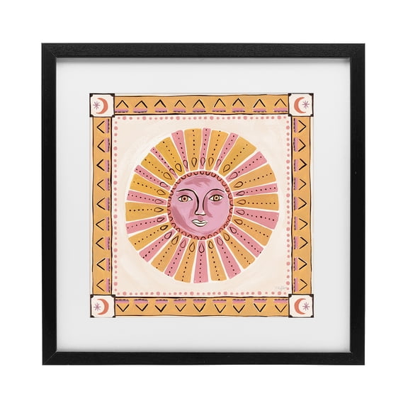 Stupell Industries Pink Sun Face with Geometric Border Black Framed Print Under Glass, design by Two If By Sea Studios