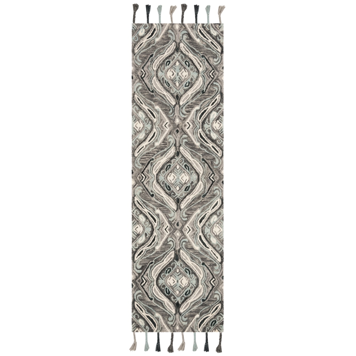 SAFAVIEH Suzani Davin Geometric Swirls Wool Area Rug, Grey/Light Blue, 5' x 8'