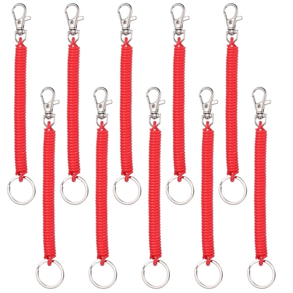 Uxcell Retractable Coil Springs Keychain, 10 Pcs Spiral Cord Keychain, Anti-lost Key Chain Holder with Lobster Clasp, Red