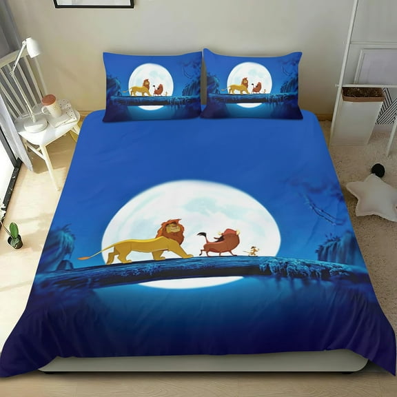 Simba Lion King Themed Bed Sheet Set Three Piece Set 53x79 In ches Comfortable And Skin Friendly Unique Design Creating A Star Studded Night Home Decor Gifts For Family Friends fans