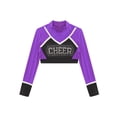 thumbnail image 3 of iiniim Girls Cheerleading Cropped Tops Shiny Rhinestone Contrast Color Long Sleeve Mock Neck Gymnastic Dance Tee Purple 16, 3 of 7