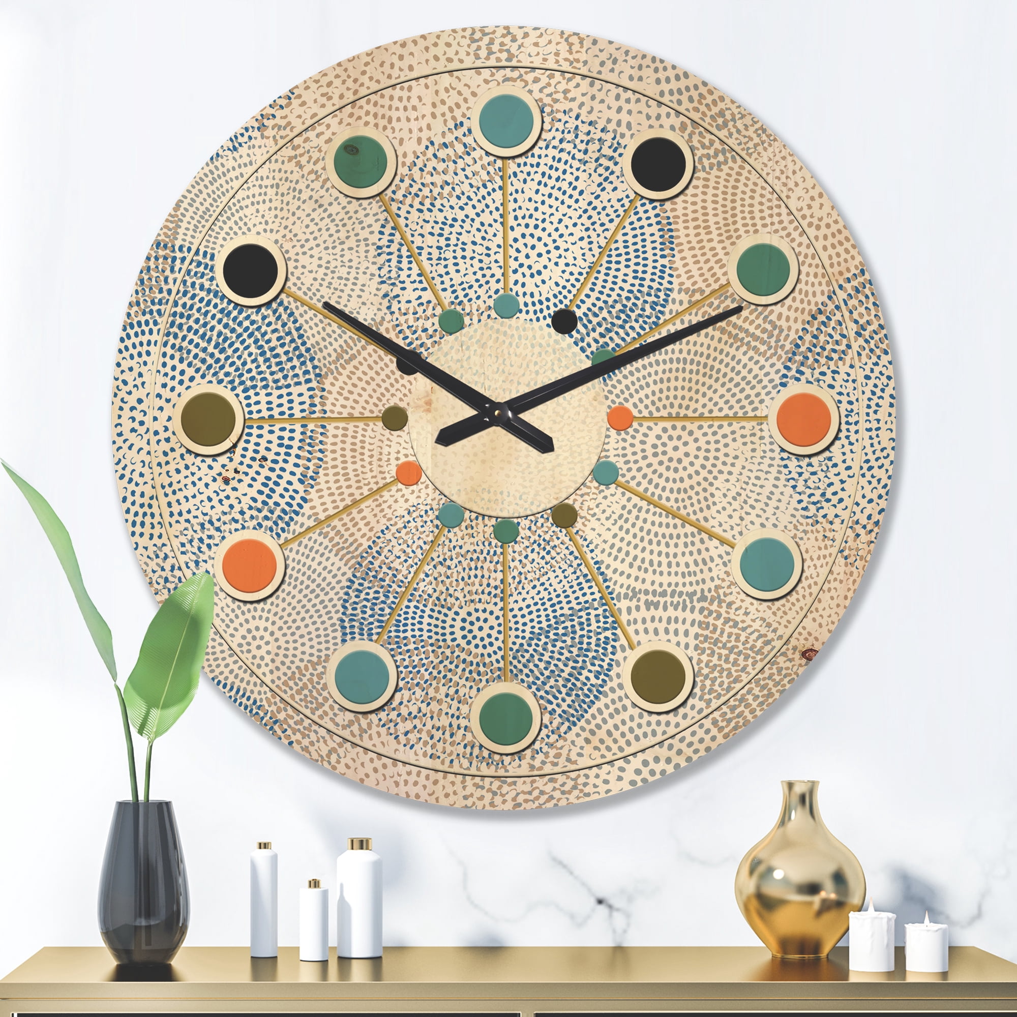 Designart 'Abstract Retro Design Pattern I' Mid-Century Modern Wood Wall Clock