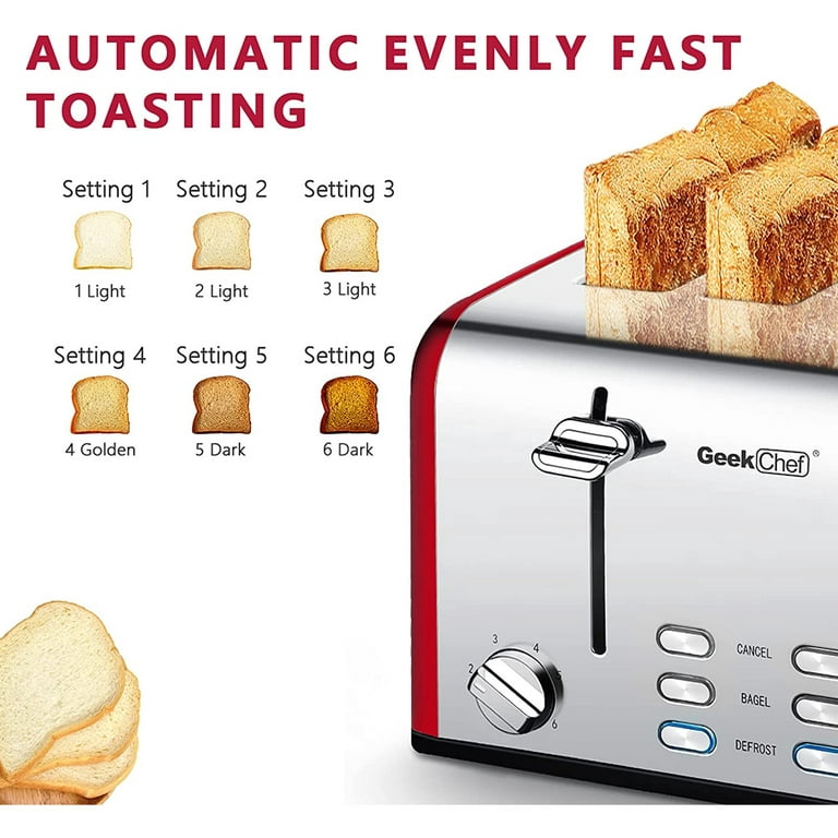 Geek Chef 4 Slice Toaster,Stainless Steel Bread Bagel Toaster With