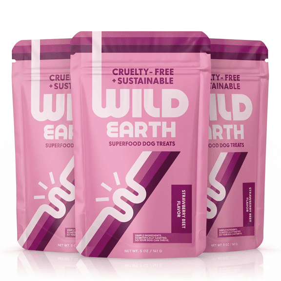 Wild Earth Superfood Dog Treats, Plant Based Dog Treats with Omega Acids, Prebiotics & Koji Protein, No Fillers, Veterinarian-Developed, Strawberry & Beet Flavor 3 Pack