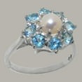 thumbnail image 2 of LBG British Made 14k White Gold Ring with Cultured Pearl & Blue Topaz Womens Statement Ring - 33 size options - Size 4, 2 of 6