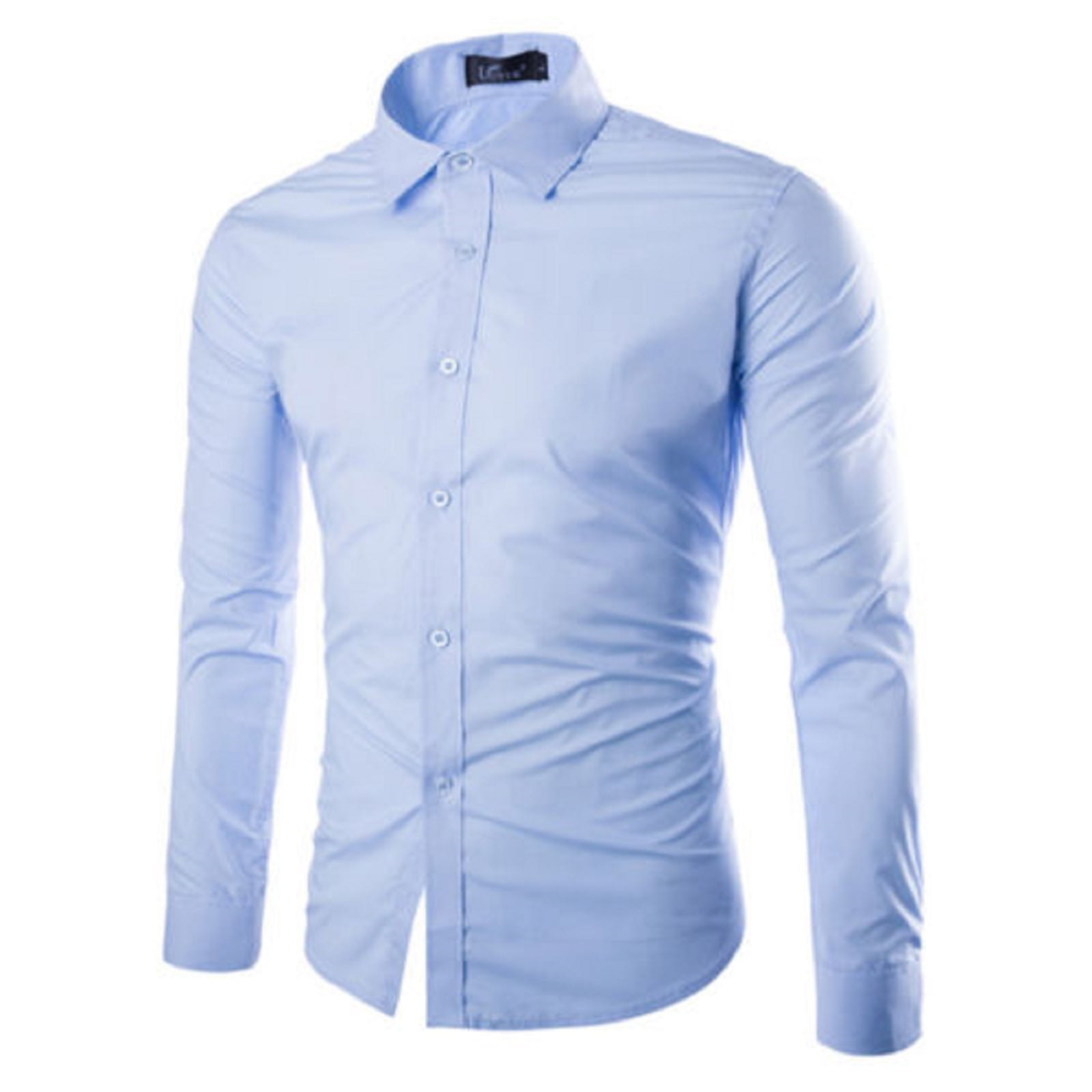TFFR Men's Formal Long Sleeve Shirt Pocketless Turndown Collar Slim Fit ...