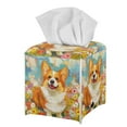 thumbnail image 7 of ZIATUBLE Corgi Floral Square Tissue Box Covers Leather Tissue Box Covers Rrectangular Napkin Organizer Dispenser with Snap Button Tissue Box Container Reusable Tissue Pouch, 7 of 7