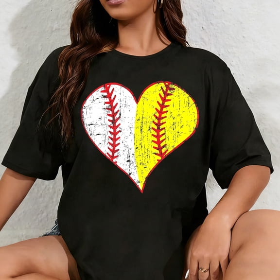 100% Cotton Unisex Cute Love Baseball Fast Pitch Softball Heart Baseball Mom T-Shirt