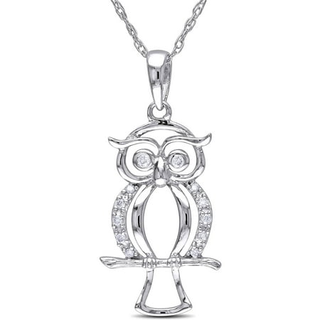 Miabella Diamond-Accent 10kt White Gold Owl Pendant, 17