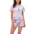 thumbnail image 4 of Pajamas Set Soft Comfortable Loose Breathable Pajamas Short Sleeve Top Shorts Sleepwear Set for Women Tie Dye 2 L, 4 of 6