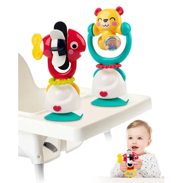 2 Pack High Chair Suction Toys for Baby Rattles Set 6 to 12 Month, 2-in-1 Infant High Chair Toys with Suction Cups for Baby Toys 12-18 Month Toddlers Table Tray Toys Gifts for 1 2 Year Olds Boys
