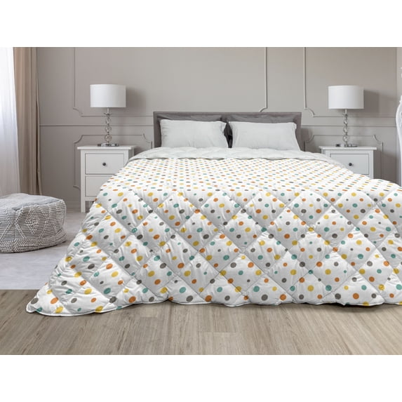 Floral Down Alternative Comforter, Simplistic Hand Drawn Like Little Repetitive Flowers Natural Garden, Microfiber Quilt for All Season, 5 Sizes, Azure Blue Violet and Green, by Ambesonne