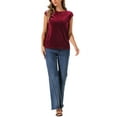 thumbnail image 2 of INSPIRE CHIC Velvet Blouse for Women's Cap Sleeve Office Casual Basic Crew Neck Tee Tops XL Burgundy, 2 of 6