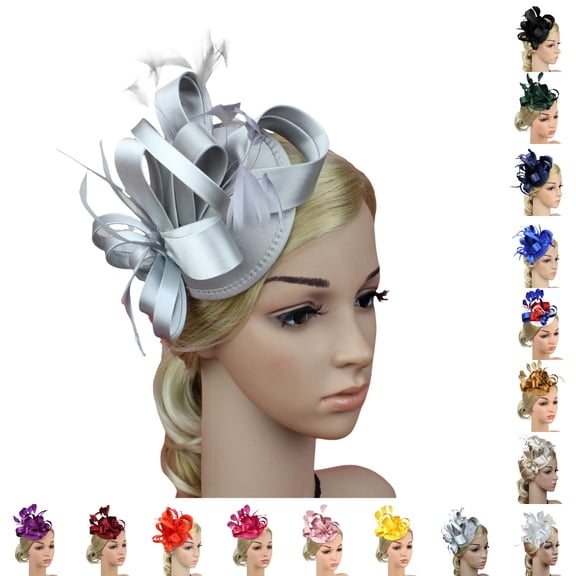 Bmisegm Fascinator Hats Headband Satin Flower Hair Clip Tea Party Hat Wedding Bridal Headwear for Women Silver