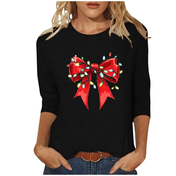 LiMoi Women's Christmas Graphic T-Shirt 3/4 Sleeve Round Neck Soft Top Tees Tshirts Blouse My Items