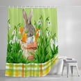thumbnail image 4 of Easter Bunny Long Shower Curtain Set, Waterproof Shower Curtains for Bathroom, Spring Green Garden Floral Botanical Plaid Washable Fabric Bath Curtain for Bathtub Decoration with Hooks 72x84 Inches, 4 of 9