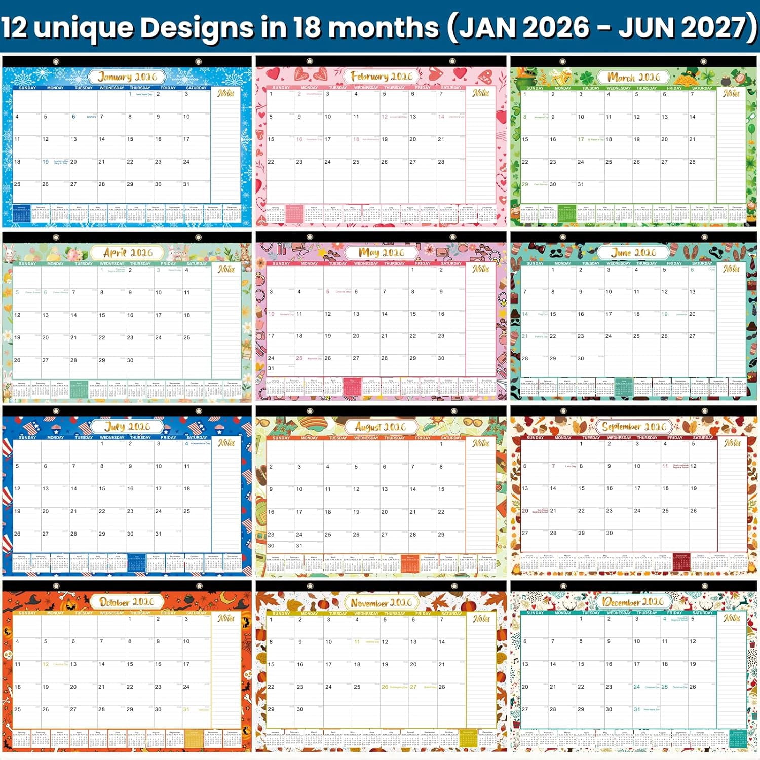 Desk Calendar 2026-2027 - Large 18-Month Desk/Wall Calendar, Through June 2027, 17" x 12", Thick Paper, Large Blocks, Plastic Cover, Monthly 2026 Calendar for Home School & Office Easy Organizing