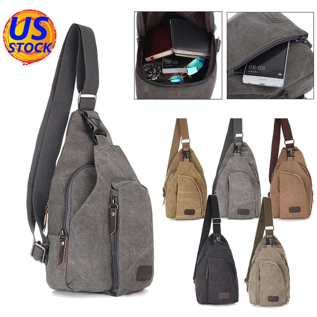 Small Canvas Messenger Bag Tactical Crossbody Casual Pack For Hiking & Traveling 
