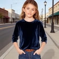 thumbnail image 2 of AWZXDE T-Shirt en Velours pour Filles à Manches 3/4, Doux, Col Rond, Hauts Décontractés pour Filles, T-Shirt de Base Confortable 3-14 Ans, 2 of 4