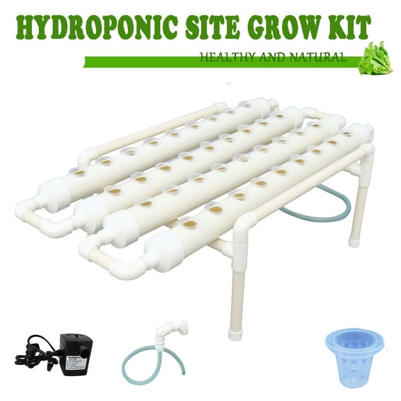 INTBUYING Hydroponic Site Grow Kit Horizontal 4 Pipe 36 Holes Garden Plant Growing System with Water Pump