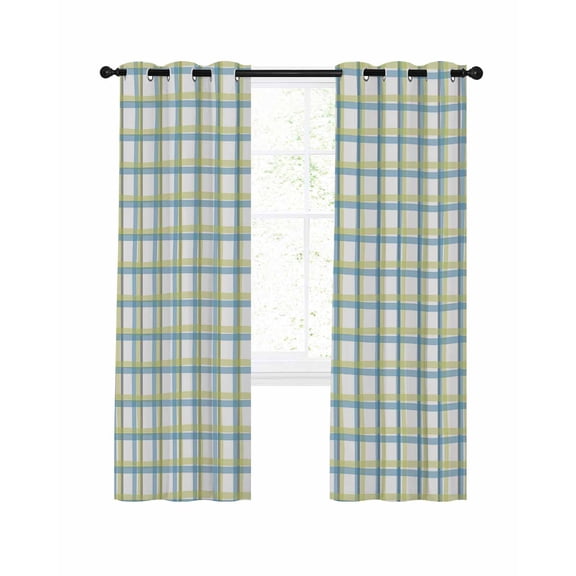 Turquoise Green Plaid,Blackout Curtains 54 Inches Long for Bedroom,Abstract Minimalistic Geometric Grid Thermal Insulated Room Darkening Black Out Window Curtain Panels Grommet Drapes for Living Room