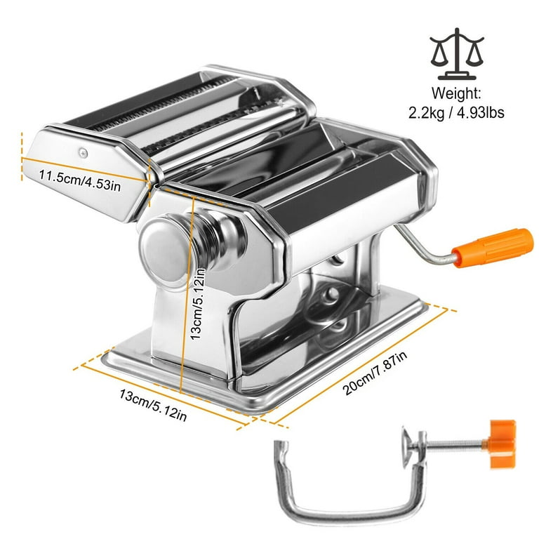 Pasta Maker Machine Stainless Steel Press Roller Cutter Manual Noodle Making for Spaghetti Lasagne Fettuccine, Size: (8.07 x 7.28 x 5.31), Silver
