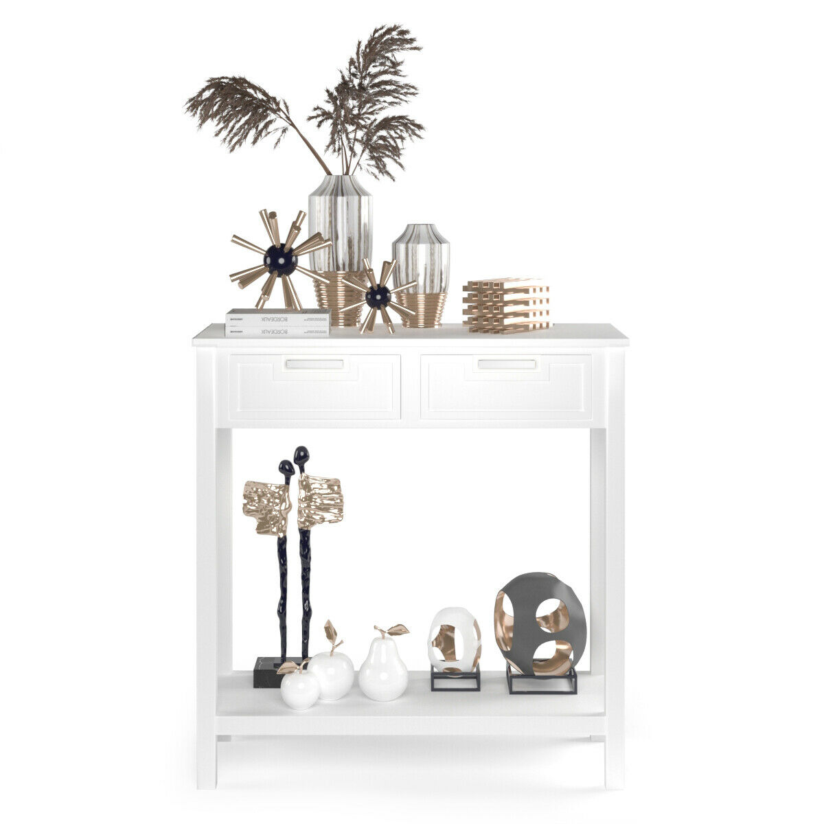 Gymax Console Table with 2 Drawers, White
