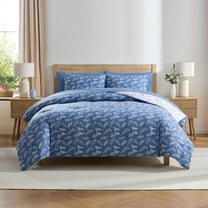 LammaLoe Full Size Comforter Sets, 7 Piece Botanical Bed in a Bag, Reversible Bedding Comforter Set with Sheets, Modern Bed Set, StateBlue/Cloud Stone