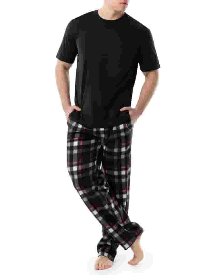 Fruit of The Loom Men's Crewneck Tee and Fleece Pajama Pants Fruit of The Loom Men's Crewneck Tee and Fleece Pajama Pants