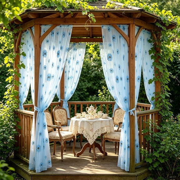 Antqov Outdoor Curtain, 2PCS 39x79" Sunflower Floral Sheer Curtain Panels Mosquito-proof Gauze Curtain for Living Room, Bedroom, Balcony, Porch Decor