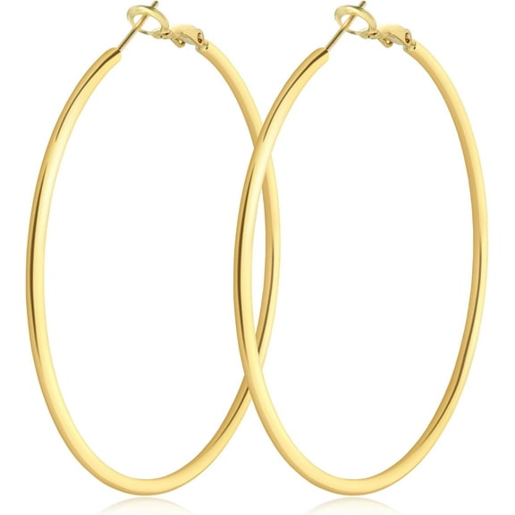 2mm Thin Gold Hoop Earrings 14k Gold Plated Large Big Hoops for Women Lightweight Hoop Earrings Jewelry for Women Trendy 40/50/60/70mm[f660]