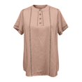thumbnail image 5 of kaondbfi Women's Stripe Button V Neck Fashion Casual T Shirt Short Sleeve Regular Fit Spring Summer Daily Top Womens Essentials Fashion Clothing, 5 of 6